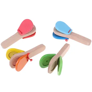 1Pcs Baby Montessori Wooden Orff Percussion Instrument Baby Handle Castanets Clappers Hand Clappers Brain Game Educational Toys