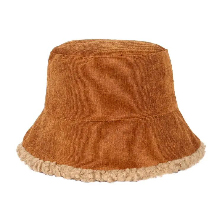 Hat Winter Warm Lady Fluffy Corduroy Double-Side Wear Outdoor Bucket Cap Winter Warm Plus Size Bucket Hats