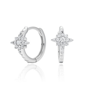 Pendientes de plata 925 para mujer, diseño de estrella con circonitas, tipo huggie, plata de ley S925, joyería de estrella para uso diario. - Product Image 2