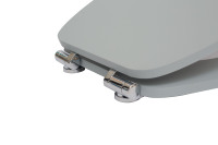 Abattant de toilettes gris en MDF de 18 pouces, design traditionnel, fermeture douce, surface peinte, garantie 1 an, plaque tampon