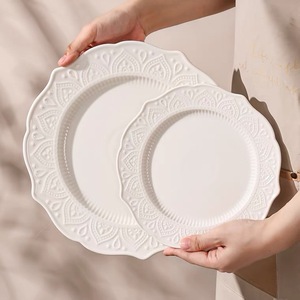 จานที่ชาร์จเซรามิกลายนูนแนววินเทจถาดเสิร์ฟคุกกี้เค้กพาสต้าของหวานภาชนะอาหารเย็นสำหรับร้านอาหารงานแต่งงาน - Product Image 5