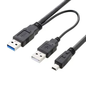 Cantell kabel hard disk USB 3.0 Pria, A male Ke Mini 10Pin USB 2.0 A male y Splitter 60cm