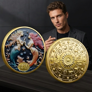 Moneda Conmemorativa Chapada en Oro de <span class=keywords><strong>Piscis</strong></span>, Moneda Coleccionable de Astrología con Sirena en Esmalte 3D a Color, Regalo de Cumpleaños para Febrero y Marzo - Product Image 3