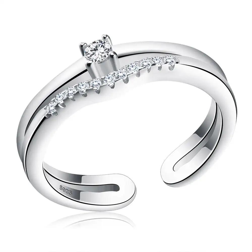 RINNTIN SR19 खुले डिजाइन के गहने महिलाओं पुरुषों समायोज्य युगल के छल्ले थोक 925 स्टर्लिंग चांदी माउंटिंग के लिए सगाई की अंगूठी