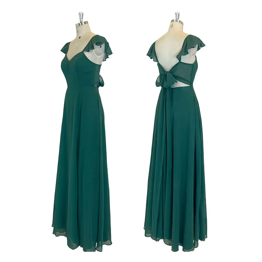 TEENYEE Chic A-Line Gala Vestidos de color verde oscuro Noche Elegante Vestido largo Vestidos de dama de honor para mujeres