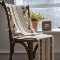 Décor de Table à manger en coton et lin épais, chemin de Table tissé Beige noir avec glands