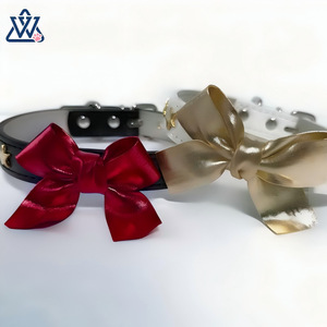 Collier pour animaux de compagnie réglable avec nœud pour petits chiens, couleur unie élégante, noir, rouge, blanc, or, origine Zhejiang - Product Image 3