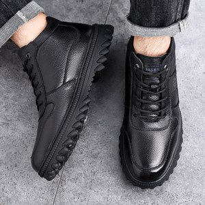 Bottes d'hiver en cuir véritable pour hommes, hauteur cheville, bout rond, doublure en fourrure, semelle en caoutchouc antidérapante, bottines chaudes - Product Image 4
