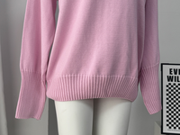 Pull-over rose à col rond pour femme, en tricot de coton, polyester et viscose, avec logo personnalisé OEM, manches longues, style shrug, vente chaude