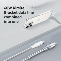 Kabel PD Tipe-C ke Tipe-C Nylon Kepang Perak 1.2 Meter 20W Pengisian Cepat & Transfer Data dengan Penyangga untuk Komputer