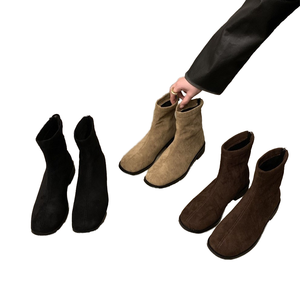 2026 Autumn Winter Korean Style Women's Slip-On Ankle Shoes Small Fleece Heel Peep Toe Slim Square Design Light Western Rubber - Product Image 4