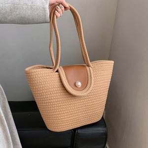 Sac fourre-tout grande capacité, sac de plage, sac tissé style coréen, sac à main tissé de niche pour femme, sac cabas décontracté, sac à porter sous le bras - Product Image 1