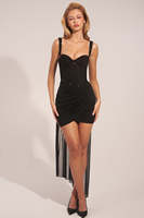 Robe de soirée formelle 2026 coupe trapèze avec corset, décolleté cœur, bretelles spaghetti, dentelle unie, froncée, mini-jupe portefeuille et longue traîne en mousseline