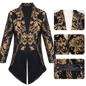 Costume de scène médiéval pour homme, veste de cosplay gothique en brocart doré, style queue-de-pie, pour performance scénique - Product Image 1