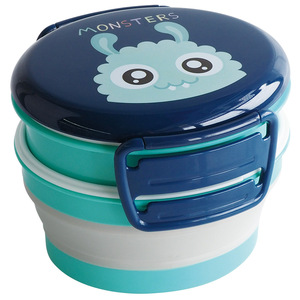 Customized Double Layer Plastic <b>Lunch</b> <b>Box</b> 501-800Ml <b>Microwaveable</b> Eco-Friendly Childrens Bento <b>Box</b> With Monster Design - Product Image 5