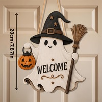 MM Mignonne Décoration Suspendue en Bois pour Porte, Motif Fantôme et Chapeau de Sorcière, pour Halloween, Fêtes Effrayantes et Maisons Hantées, Vente en Gros Usine
