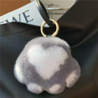 Articles de mode : Porte-clés pendentif patte de chat en peluche de lapin Rex véritable, breloque pour sac à dos et clés de voiture