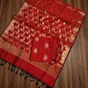 Ensemble de tissu traditionnel en soie Katan avec broderie fine Zari Meena et tissu pour costume trois pièces pour la mode festive et les mariages - Product Image 2