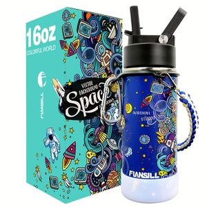 Botella de Agua Térmica de Acero Inoxidable de 16 oz para Niños, Botella de Agua Ecológica para Niños para la Escuela - Product Image 1