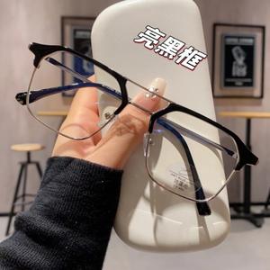 Lunettes de vue rétro noires à double pont, demi-cerclées, anti-lumière bleue pour hommes, forme rectangulaire, verres PC - Product Image 1