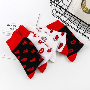 Wholesale New High Quality Combed Cotton Men <b>Socks</b> Women HappySpring and Summer Trendy <b>Socks</b>, Mid-tube love Lipstick Calf - Product Image 1