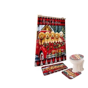 Red Truck Puppies <b>Christmas</b> Polyester <b>Shower</b> <b>Curtain</b> Bathroom <b>Curtain</b> Digital Print Custom Print Waterproof Bulk Wholesale - Product Image 5