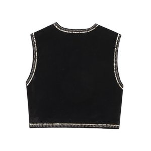 TAOP&ZA Autunno 2024 Nuovo Gilet Corto Elegante da Donna in <span class=keywords><strong>Velluto</strong></span> Nero Retrò con Ricami Senza Maniche 5770226 - Product Image 2