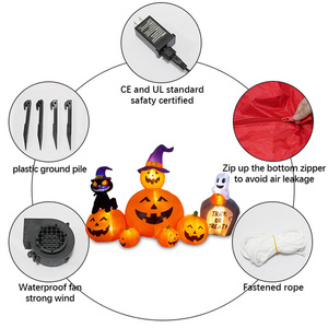 2,1 Meter Aufblasbarer Halloween-Kürbis mit Verrückter Hexenkatze und Gruseligem Geistergrabstein für Garten-Dekoration im Freien - Product Image 4