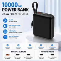 Nouvelle Arrivée 2026 – Mini Power Bank 10000 mAh avec Charge Rapide PD 22,5 W, Chargeur Portable avec Double Câble Intégré et Écran LCD