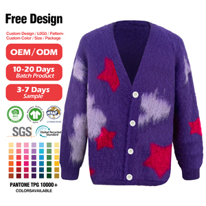 Logotipo personalizado dos homens Jacquard V-Neck camisola de malha com manga comprida <span class=keywords><strong>Fuzzy</strong></span> Mohair Cardigan-Novo design para o inverno - Product Image 5