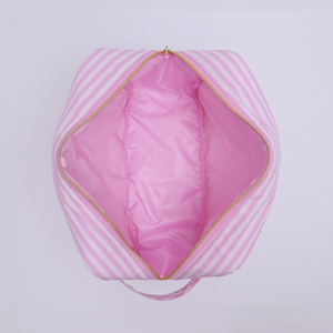 Custom Eco-Friendly Large Cosmetic Organizer Pouch Portable Travel Seersucker Striped <b>Makeup</b> Zipper Soft Handle <b>Storage</b> <b>for</b> - Product Image 6