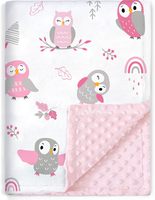 Couverture pour bébé en tissu minky doux et pelucheux avec dos à pois, jolie couverture à motif d'hibou pour tout-petits et nouveau-nés 75x100cm