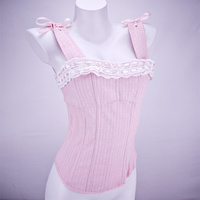 Corset rose en dentelle à franges pour le bondage