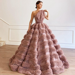 Intricate Shirred <b>Prom</b> <b>Dress</b> One-Shoulder Sleeveless <b>Modest</b> Backless Layered Puffy Tulle Floor Length Party Gowns Rsm231133 - Product Image 2