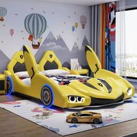 Cartoon-Leder-Einzelbett mit Schutzgitter Mädchen Kinder Rennwagen-Bett Rennwagen-förmiges Kinderbett