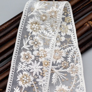 Tela de malla bordada con cuentas de organza y encaje de perlas de 6.5CM para accesorios de dobladillo de vestidos infantiles y ribetes de encaje para vestidos de novia DIY - Product Image 1