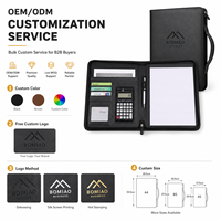 Portafolio de Cuero A4 con Cierre y Asa, Calculadora, Bolsa para Documentos de PU Encerado Premium, Organizador de Negocios, Logotipo Personalizado, Venta al Por Mayor
