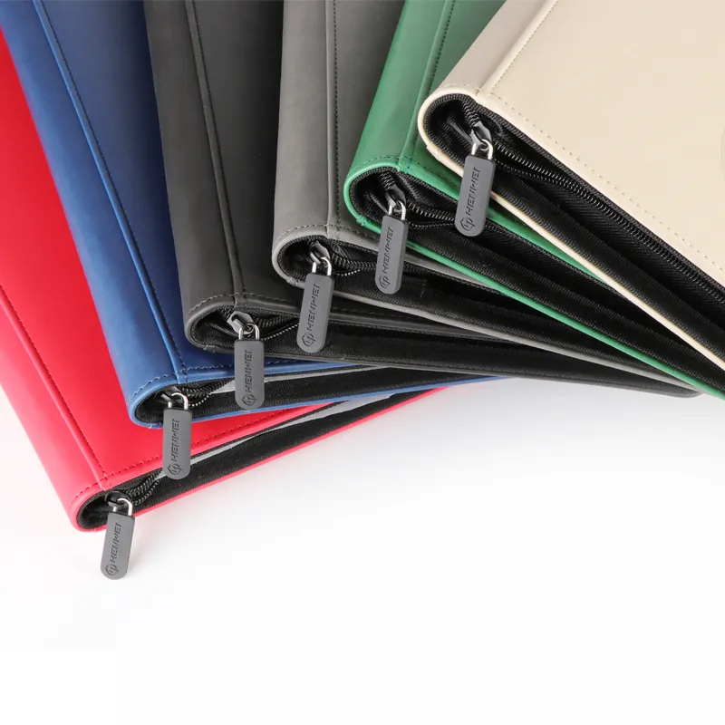 Customized HENWEI Printing Multi-color PU leather 9-Pocket trading card binder with zipper