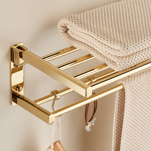 Ensemble de porte-serviettes mural pliable en cuivre doré standard avec porte-papier toilette et étagère d'angle pour salle de bain - Product Image 2