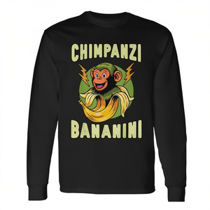 T-shirt a maniche lunghe Chimpanszi Bananini, girocollo unisex, design Meme italiano - Product Image 2