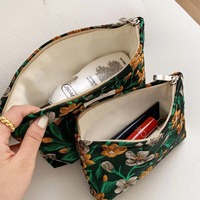 Tas Kosmetik Poliester Bunga Antik Gaya Hepburn Tas Kosmetik Poliester Kapasitas Besar Penyimpanan Produk Perawatan Kulit Tas Tangan Portabel Liner Perjalanan