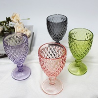 LANGXU Verres à vin gobelet classique sans pied en relief rose taille diamant Verres à vin de luxe Lot de 6