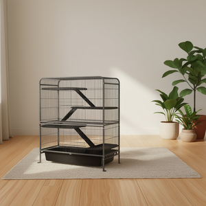 Jaula para conejitos con bandeja extraíble de altura 53,5 H 2 rampas y ruedas para puertas delanteras para mascotas ardilla - Product Image 2