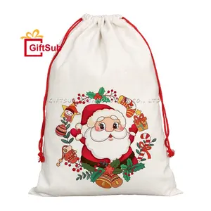 New Arrival Custom Print Large Capacity Santa Sacks Blank Sublimation Polyester Drawstring Gift Bags for Christmas Day