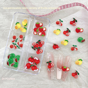 Breloques en résine 3D pour ongles, motifs fruits (cerise, fraise), style frais et délicat, accessoires de décoration pour nail art, pour manucure DIY en salon, en gros - Product Image 3