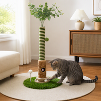 Arbre à chat en forme de plante verte |   Griffoir en sisal avec grotte en peluche, boule roulante et jouet à ressort pour chats