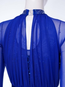 Justaucorps pour femmes à manches longues, col montant, en maille, orné de strass et froncé, pour la danse, le ballet, la gymnastique, les spectacles et les costumes de scène, personnalisable - Product Image 4