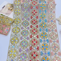 Ruban de dentelle brodée de sequins en maille colorée de 4,5 cm, motif floral, pour la décoration de robes ethniques et de costumes, vente en gros