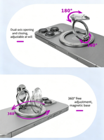 Support de téléphone magnétique en alliage d'aluminium TKT 2026, nouveau design, aimant puissant N52, rotation à 360°, poignée de téléphone pliable, support de téléphone