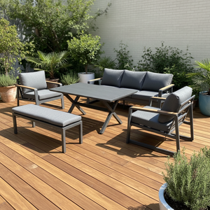 Ensemble de <span class=keywords><strong>salon</strong></span> et salle à manger moderne de 5 pièces, <span class=keywords><strong>table</strong></span> en aluminium, banc, canapé de <span class=keywords><strong>jardin</strong></span>, système de sièges, résistant aux UV, mobilier modulaire pour hôtel - Product Image 6